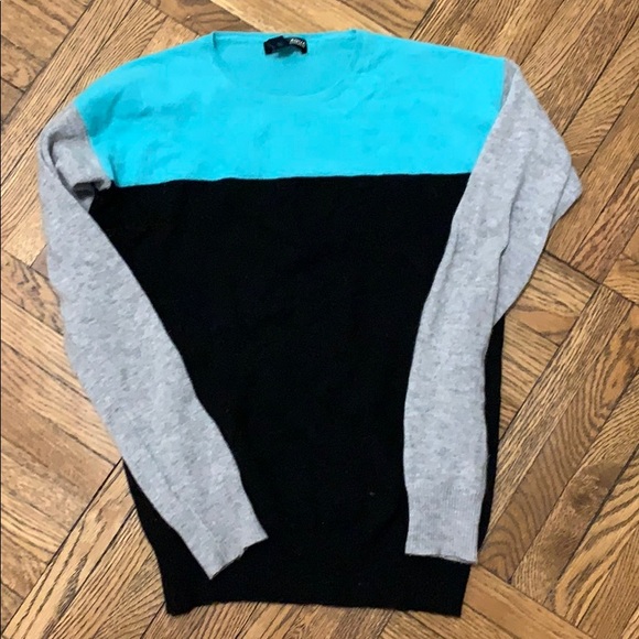 Cashmere colorblock sweater aqua bloomingdales - Picture 1 of 4